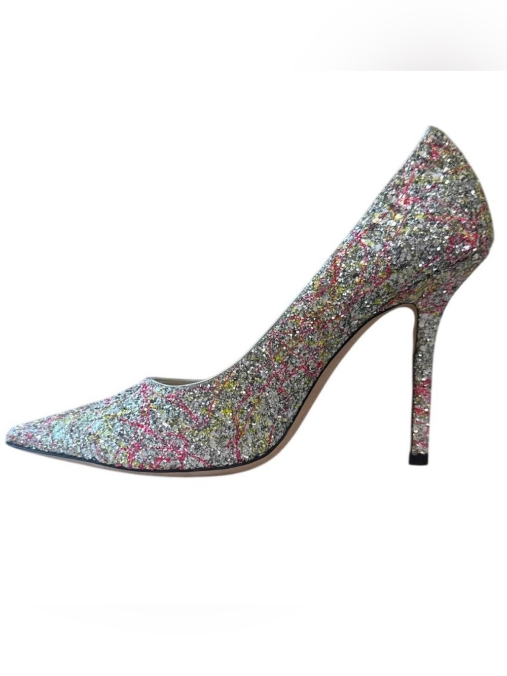 Jimmy Choo Love 100 Glitter Pumps 38.5 / 8.5 Multicolor Stiletto Heel